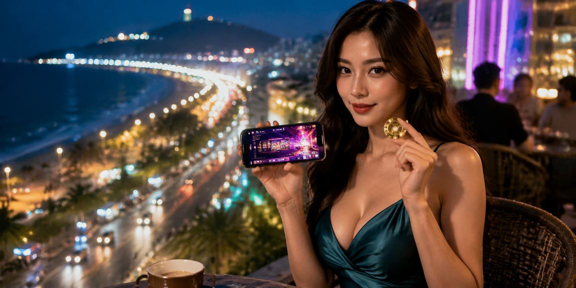 Người chơi trải nghiệm casino di động tại Vũng Tàu với ly cà phê Việt